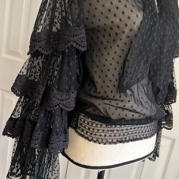 MISA Los Angeles Tiered Sleeve Bow Blouse - Black Size XS - Picture 7 of 11